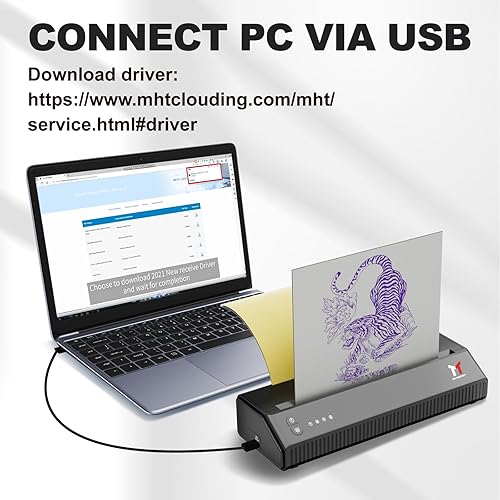 Miniatura 4 de Impresora de plantillas de tatuajes Bluetooth térmica inalámbrica portátil máquina de transferencia de plantillas de tatuaje con 10 piezas de papel