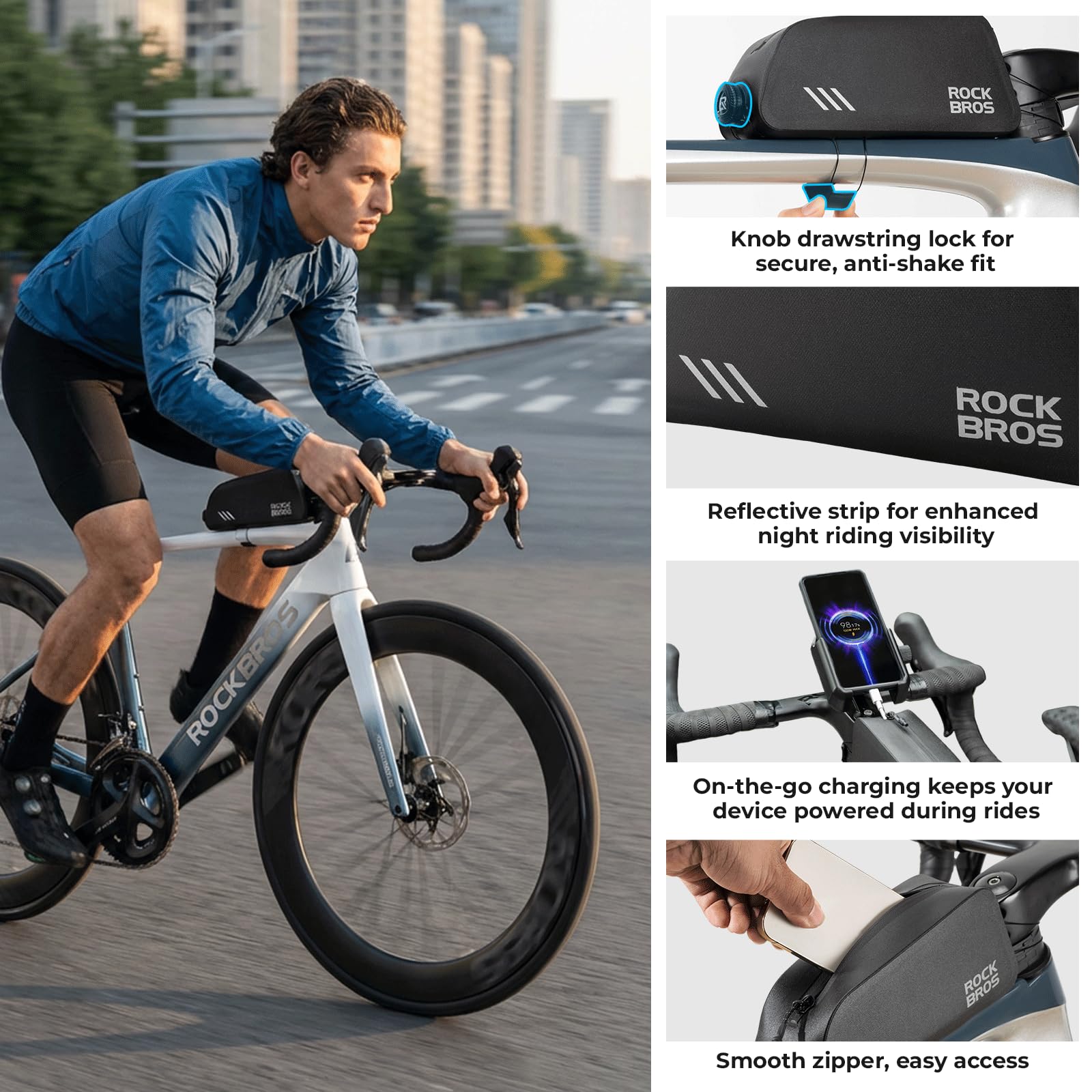 ROCKBROS Borsa da Telaio per Bicicletta 100% Impermeabile 0,9L