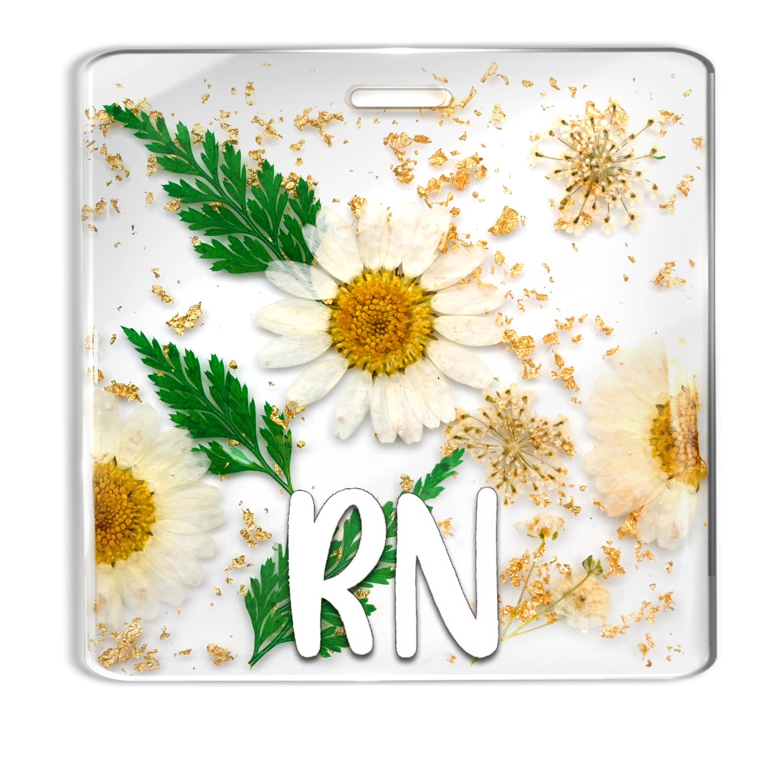 SEEVOR RN Badge Buddy Flower Nurse Name Badge Resin Flower Badge Buddy Horizontal Badge Identification Tags for RN Nurse (White RN)