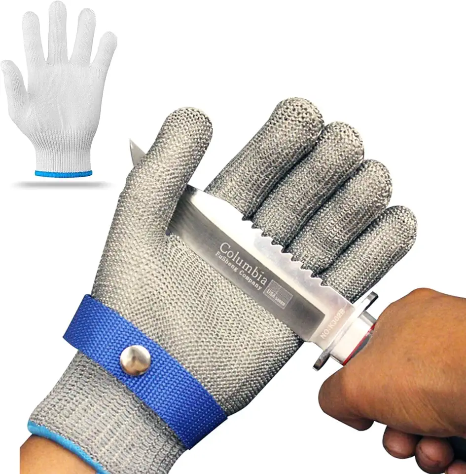 Luva de Açougueiro em Aço Inoxidável Anticorte, Luva de Segurança em Malha de Aço para Cozinha, Churrasco, Açougue e Indústria, Alta Proteção Contra Cortes e Facas