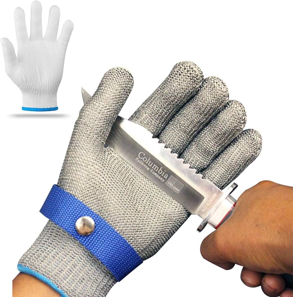 Luva de Açougueiro em Aço Inoxidável Anticorte, Luva de Segurança em Malha de Aço para Cozinha, Churrasco, Açougue e Indústria, Alta Proteção Contra Cortes e Facas