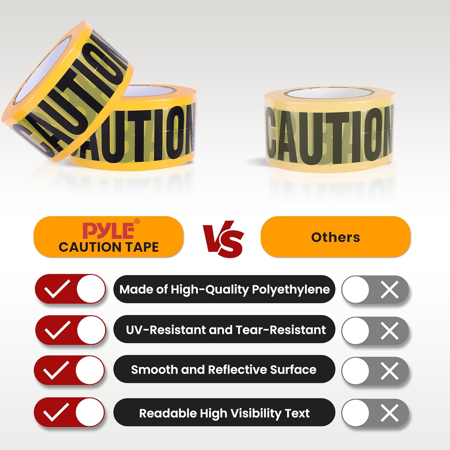 Pyle Caution Tape Yellow, Caution Do Not Enter” 200 Meter Roll of Non-Adhesive Safety Barricade Warning Tape, Highly Durable & Visible for Indoor/Outdoor Use 8 pc