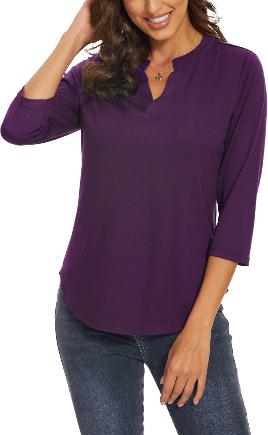 Womens Tops 3/4 Sleeve V Neck Shirt Casual Tunic T-Shirts Dressy Work Blouse - Image 3