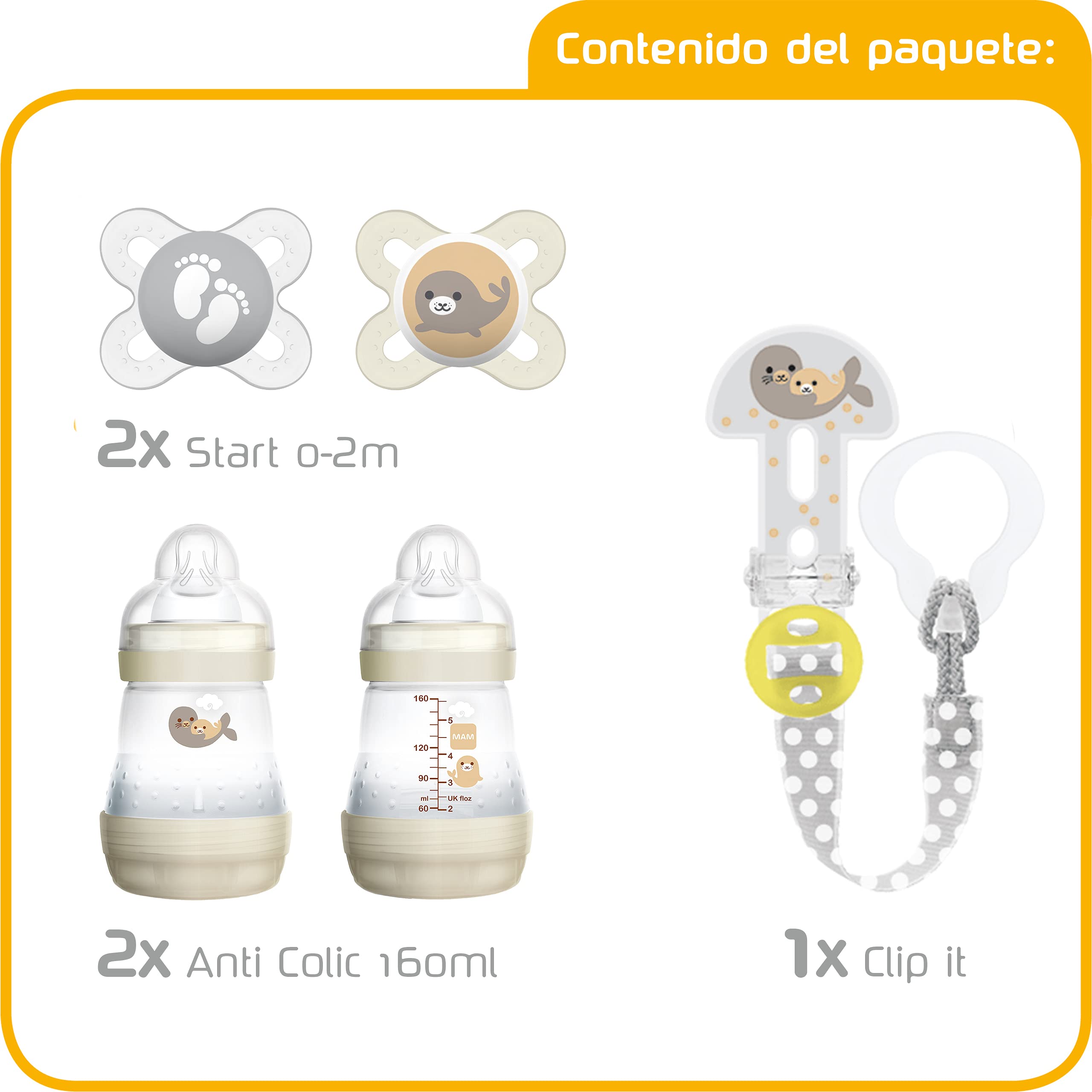 Set Regalo MAM Per Neonato In Rosa – 2 Biberon Anticólico 160ml + 1 Da 260ml, Ciuccio Start E Clip, 0+ Mesi