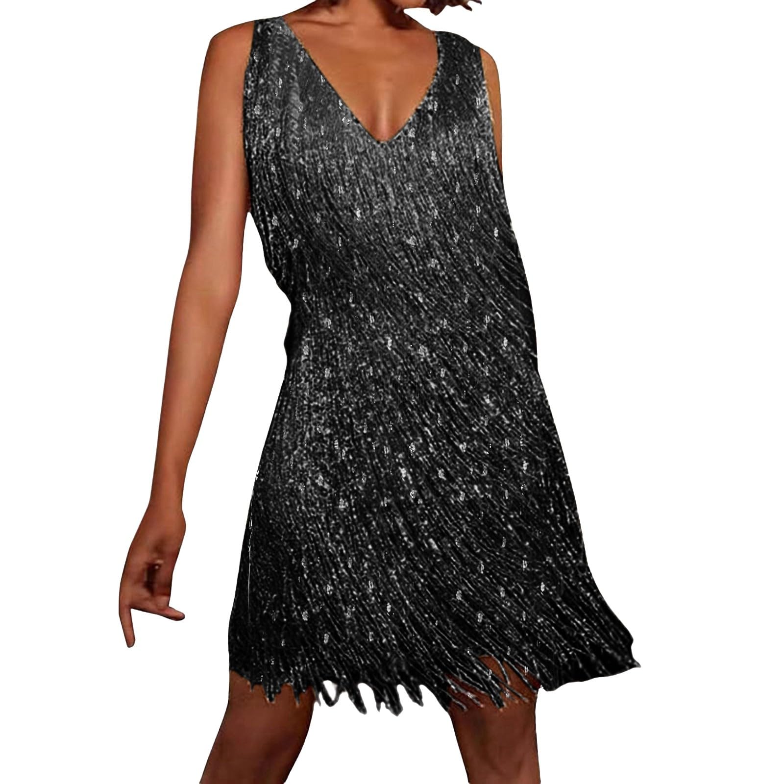 Vestido Mini de Flecos Disco Años 70 Charleston Años 20 Disfraz Mujer Traje Actuación Escenario