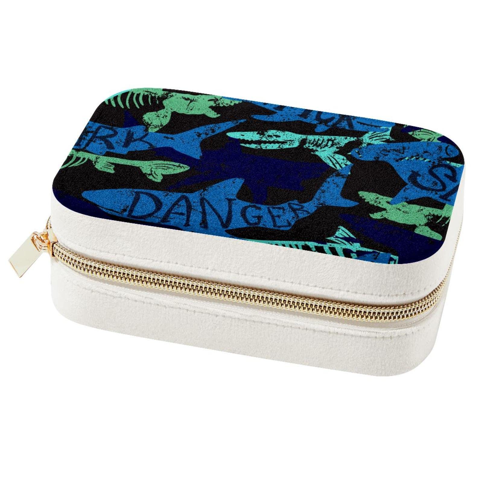 Boîte à bijoux velours premium au motif requin abstrait élégant