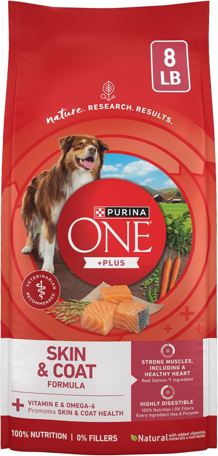 Purina ONE Plus Skin & Coat Sensitive Stomach Dry Dog Food with Real Salmon, 8 lb Bag