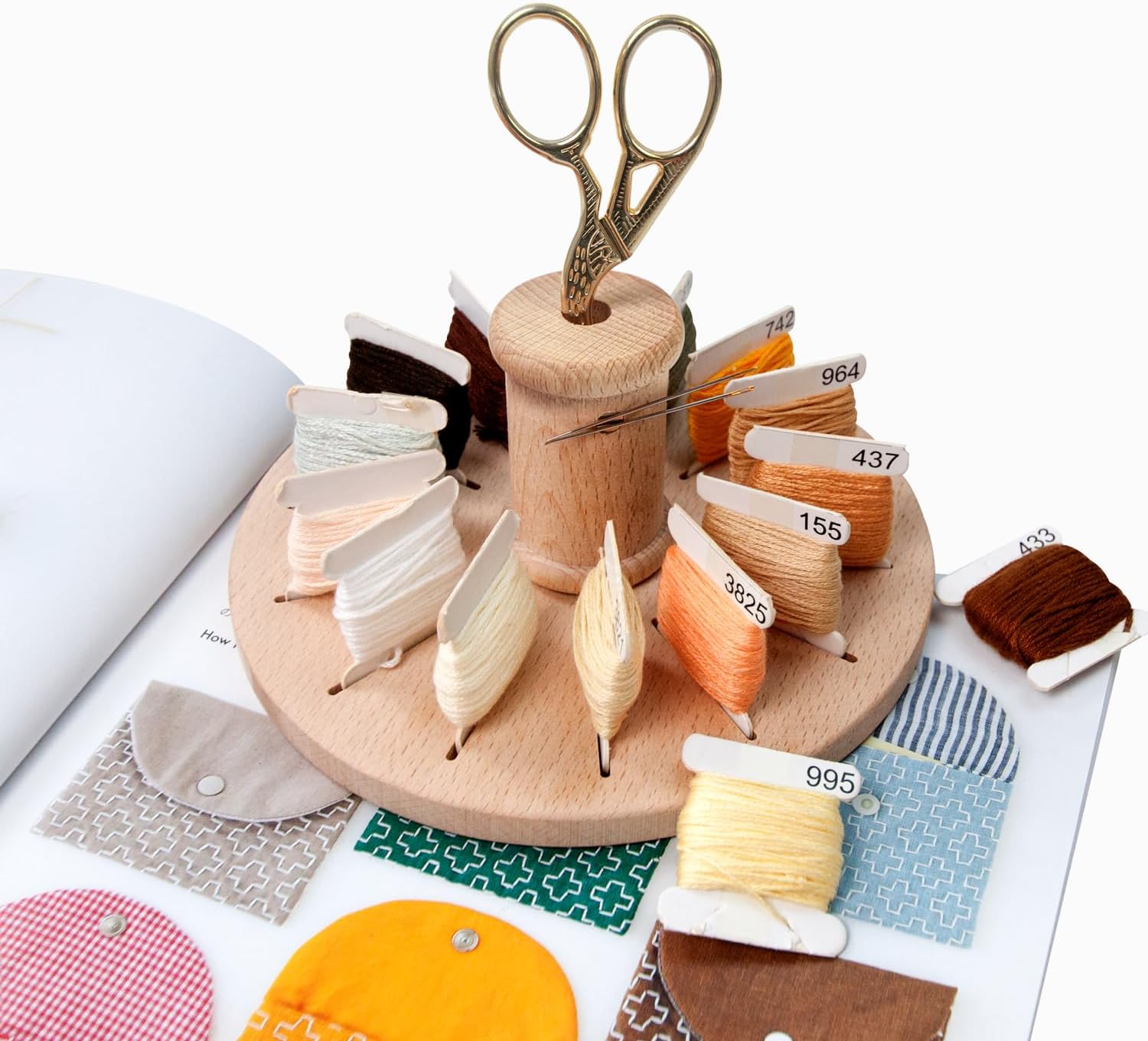 Lampstop Bobbin Rack for Embroidery Floss Beech Wood Floss Organizer (Round)