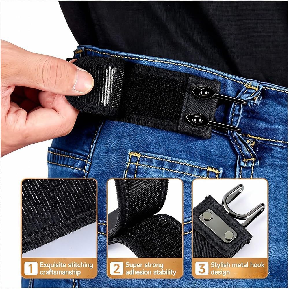 2 cinturones elásticos de gancho de metal sin hebilla, unisex, sin hebilla, ajustables, correa de cintura invisible para hombres y mujeres
