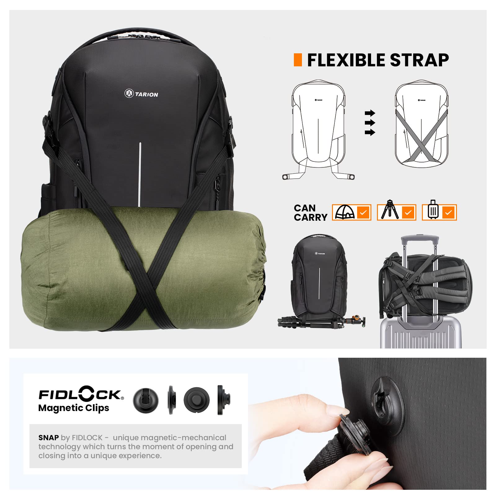 TARION ZONE Mochila para cámara Bolsa para cámara de gran capacidad con compartimento para computadora portátil de 15.6 '' Mochila profesional impermeable para fotografía
