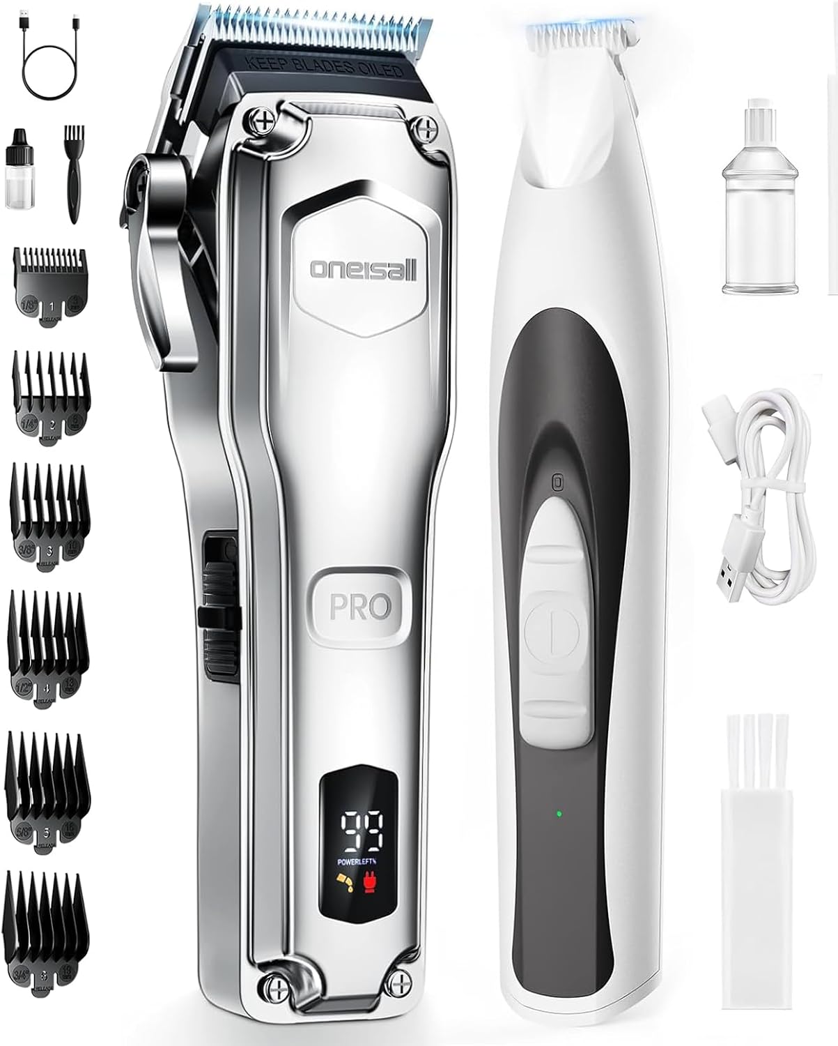 oneisall Dog Clippers for Grooming Thick Hair, Low-Noise Dog Paw Trimmer with LED Light
