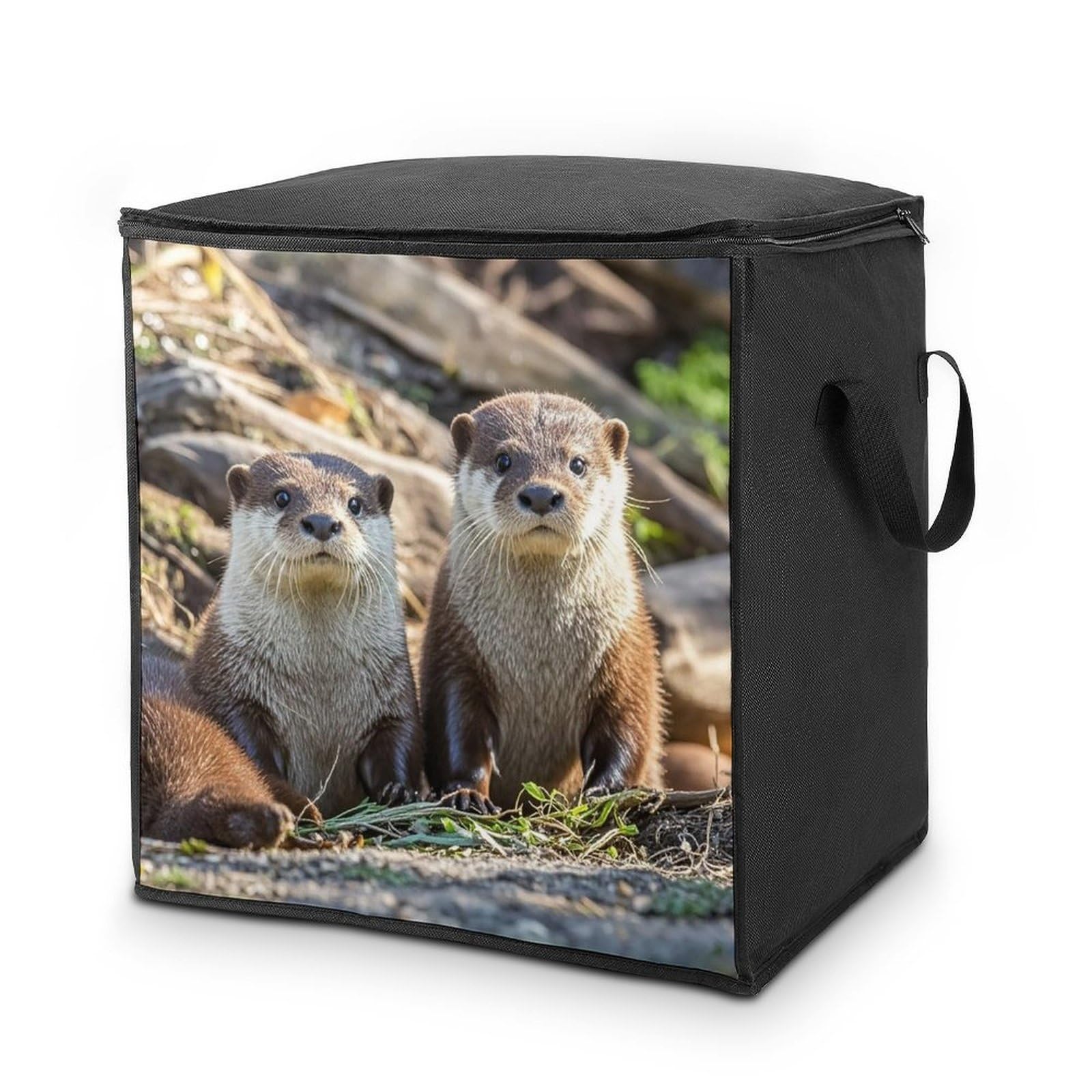 70L Animal Cute Brown Otters Storage Bag With Zipper Closet Organizers with Handle for Home Storage Organizer for Blankets Quilts Clothes Comforter Bedding And Pillows