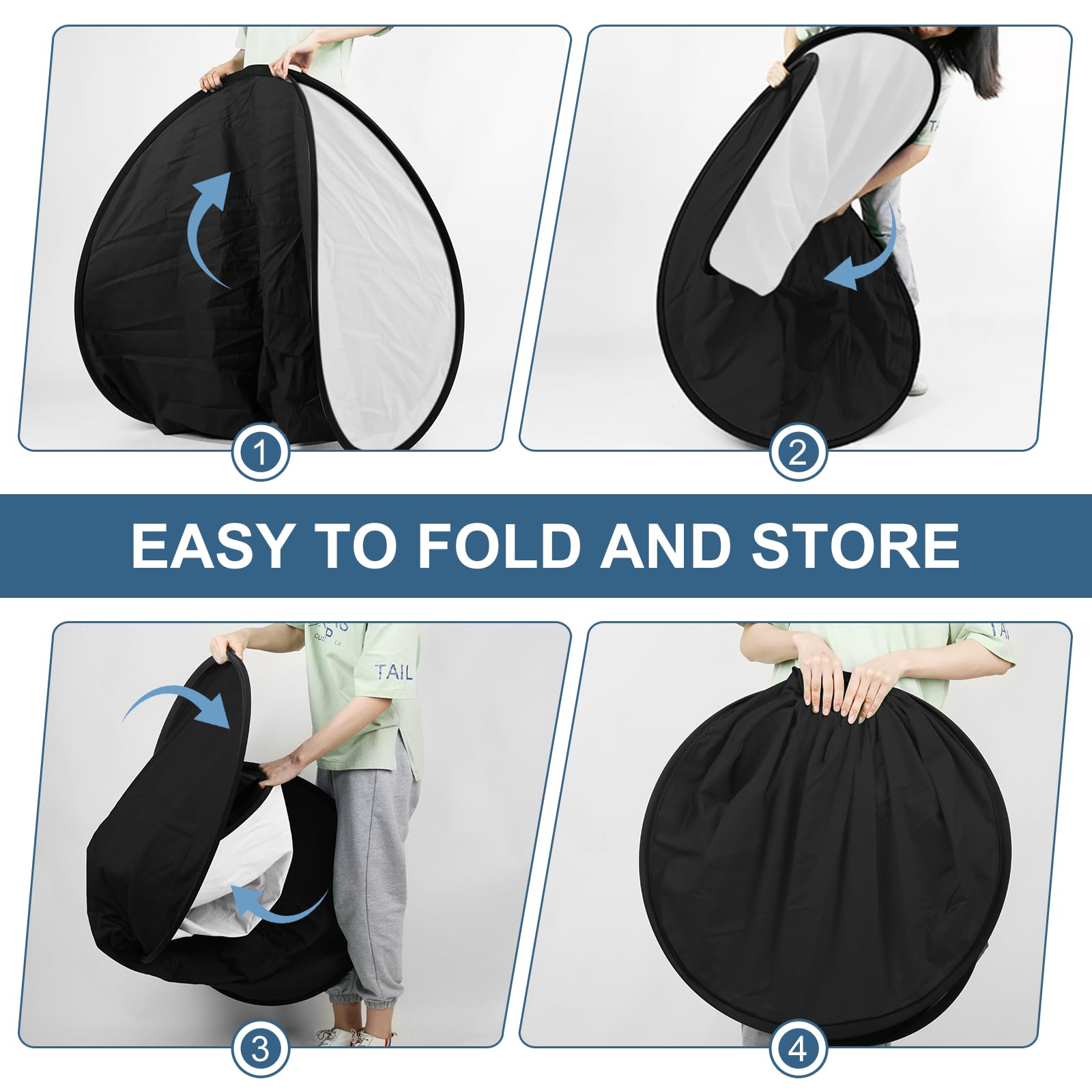 100 x 150 cm sfondo per fotografia, schermo bianco su entrambi i lati e schermo nero, sfondo pieghevole e reversibile 2 in 1 per fotografia, video di YouTube e live streaming