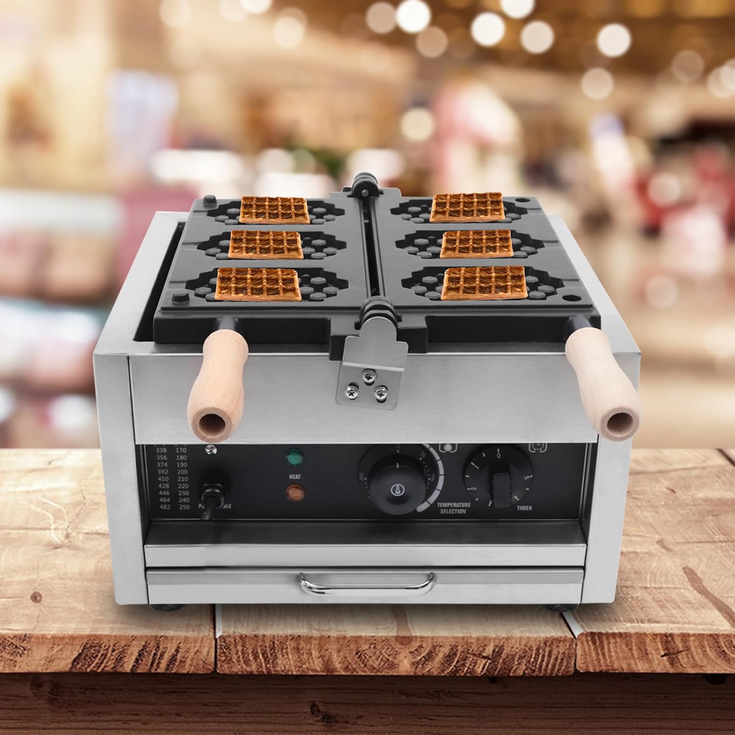 Waffle Maker with Nonstick Plates, Double-Sided Heating Waffle Maker Machine, Adjustable Time and Temperature, Ideal for Breakfast, Snacks, Desserts