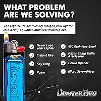Vista 7 de LighterBro Funda para encendedor – Multiherramienta – Acero inoxidable 420 – Se adapta fácilmente a tus encendedores favoritos – Incluye mini