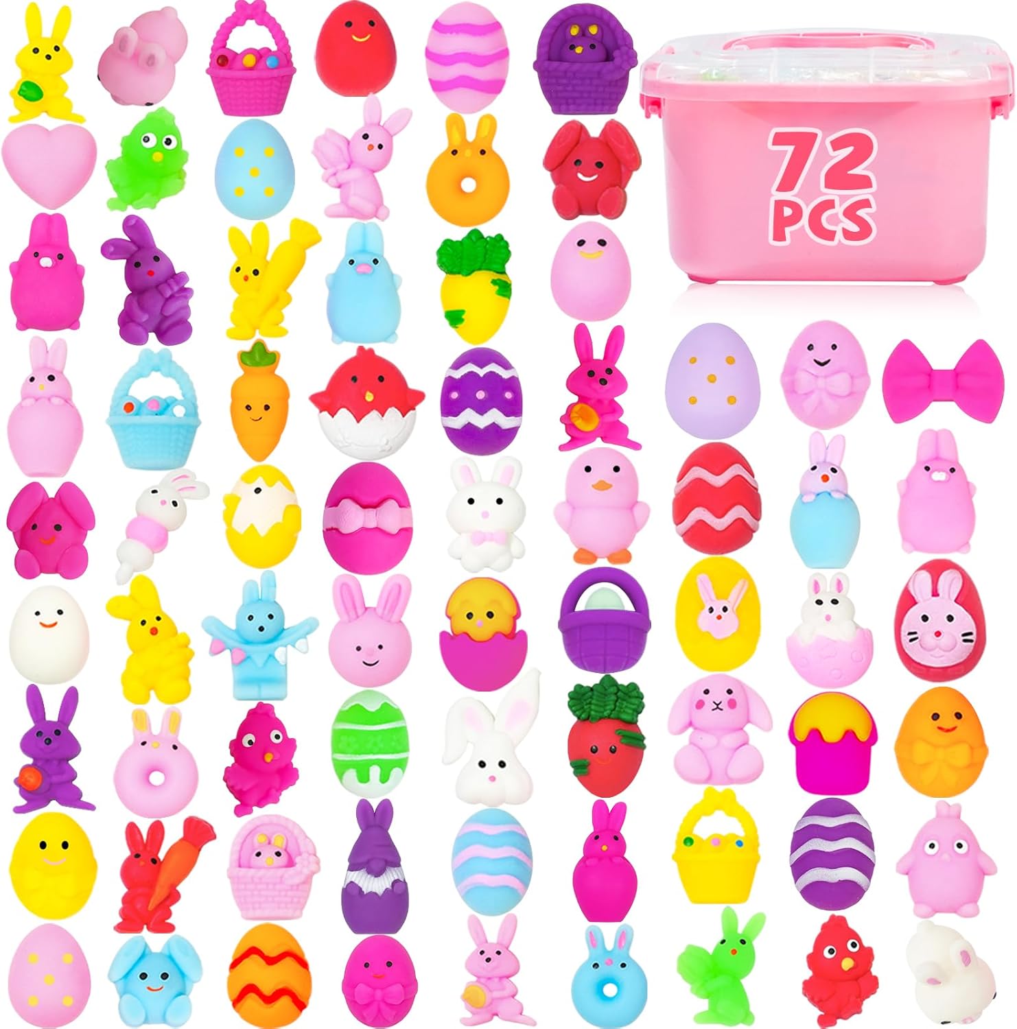 72PCS Easter Mochi Squishy Toys for Egg Fillers, Easter Mochis Squishy Novelty for Kids, Animal Squishies for Easter Basket Suffers, Classroom Prizes, Egg Hunt Games, Gifts, Party Favors