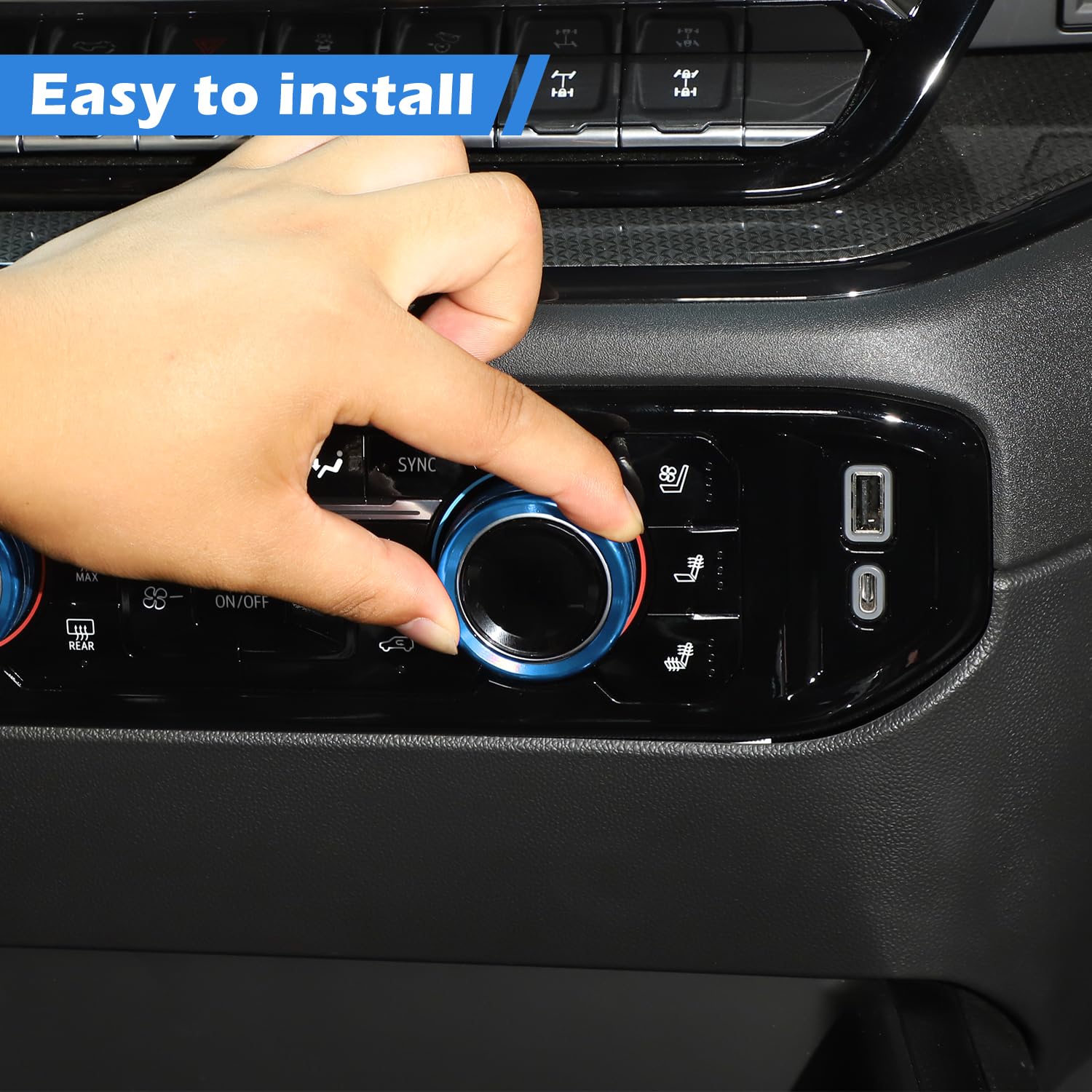 RT-TCZ for Silverado Headlight AC Knob Trim Rings for Chevy Silverado 2022 Up Blue Interior Accessories 5pcs