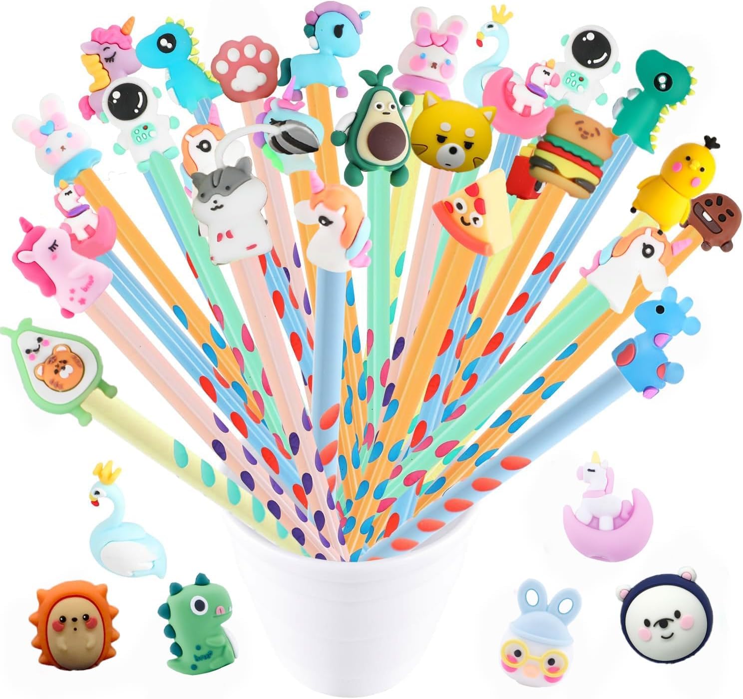 VEYLIN 30Pcs Pencils with Rubbers Triangular Pencils Carton Wooden Lead Pencil Set for Kids Party Bag Fillers Animal Pens for School Class Gifts（Random style）