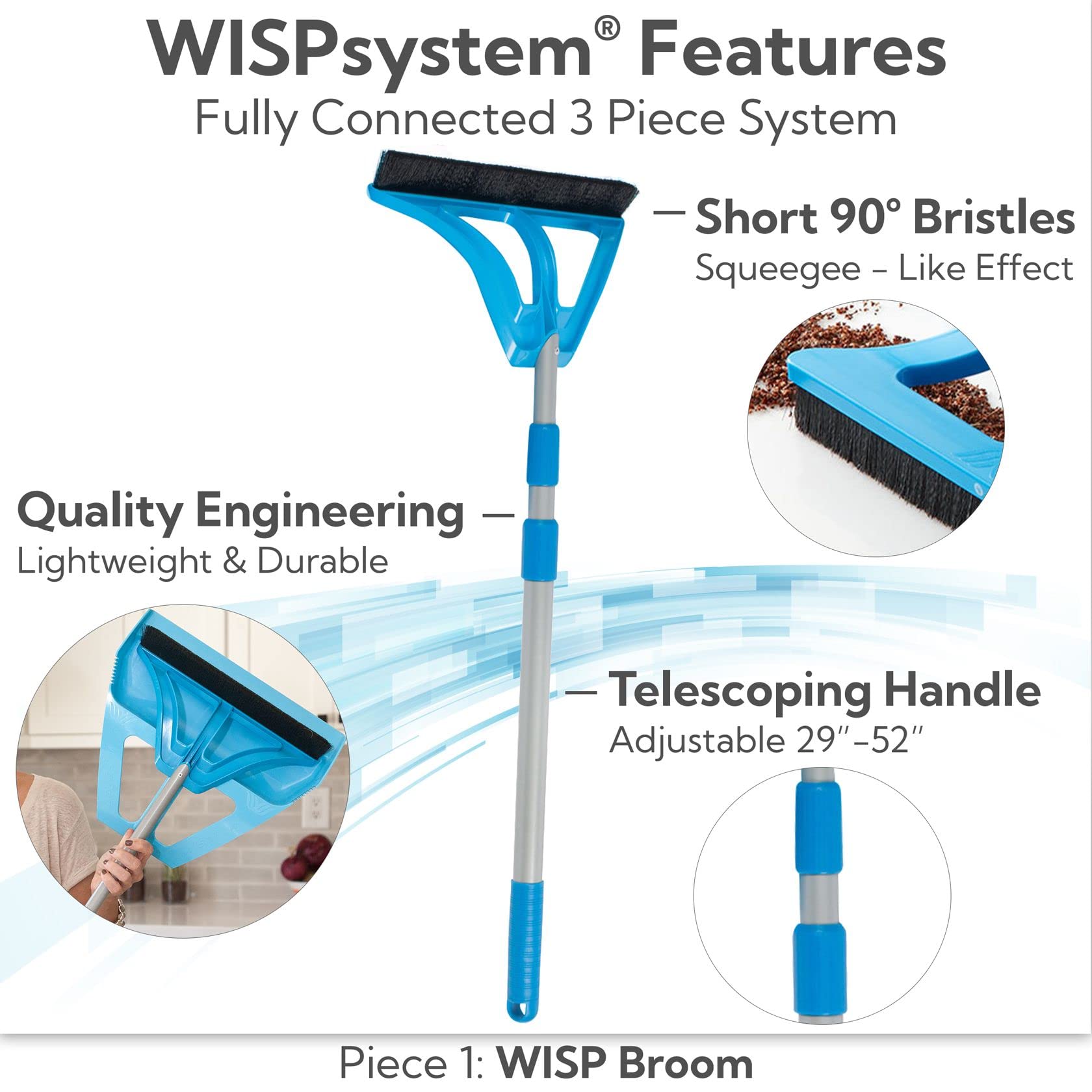 WISP Broom and Dustpan Set for Home, Pet Hair Remover for Carpet