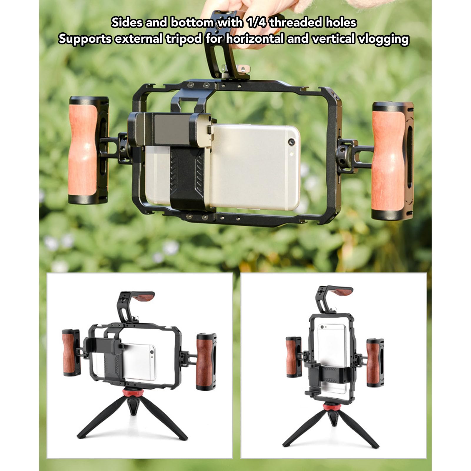 Plataforma de Video para Teléfono Inteligente, Estabilizador de Video para Teléfono, Jaula para Vlogging con Adaptador de Zapata Fría e Interfaz de Rosca de 1/4 de Pulgada,