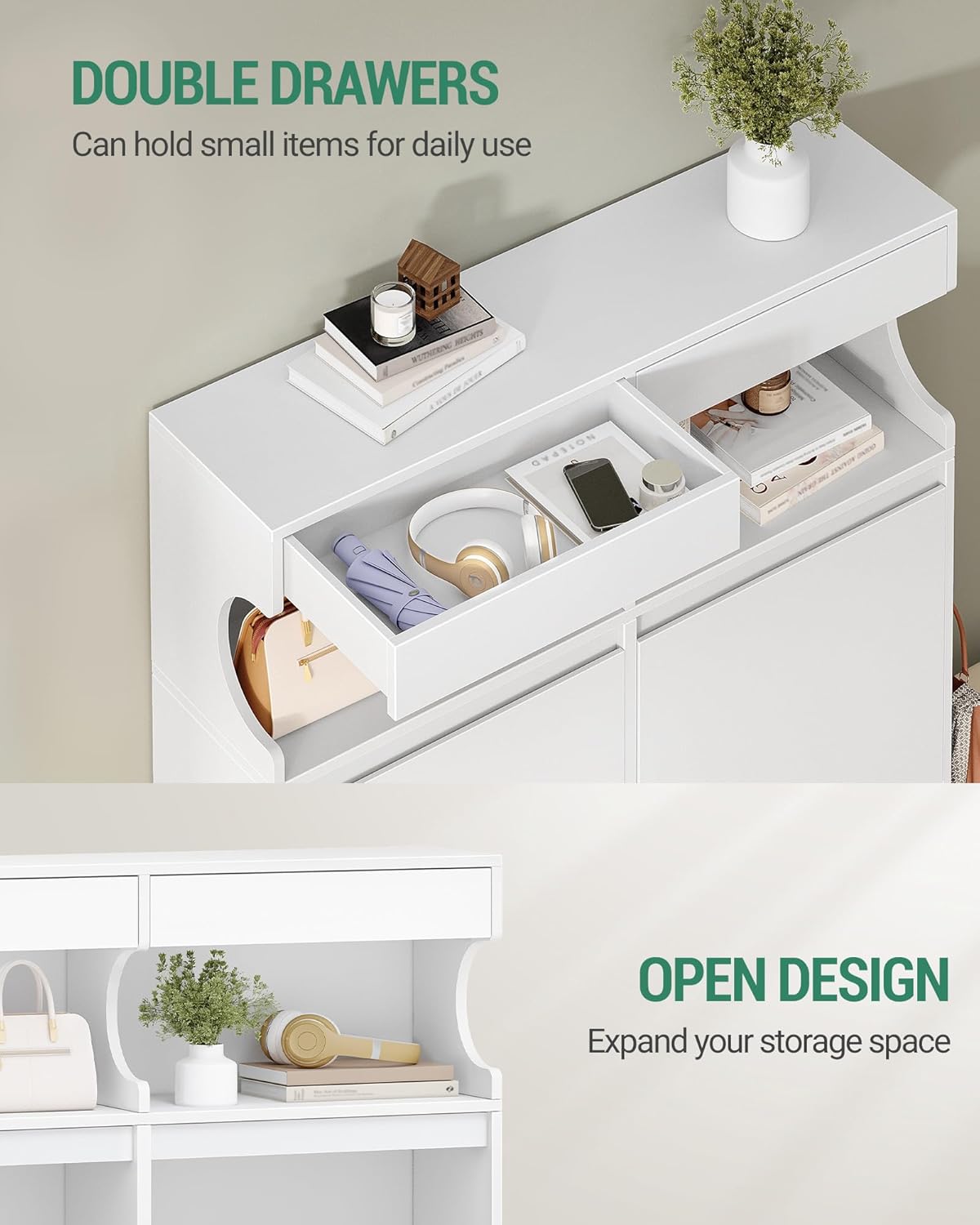 Hzuaneri Shoe Cabinet with 4 Flip Drawers & 2 Top Drawers, Narrow Hidden Shoe Storage Cabinet for Entryway, Freestanding Shoes Organizer with Storage Space, 16-20 Pairs, for Hallway, White SR57603X