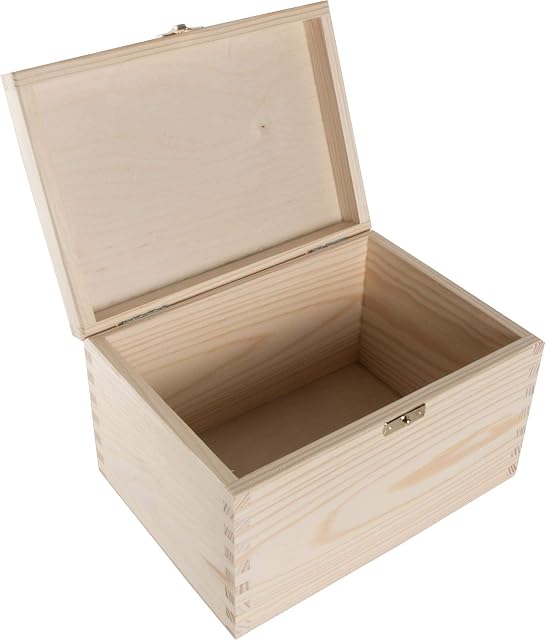 Small Rectangular Wooden Box with Lid & Clasp Closure | 22 x 16 x 13 cm | Memory Keepsake Trinket Storage | Unpainted & Untreated Plain Decorative Pinewood for Craft Decoupage