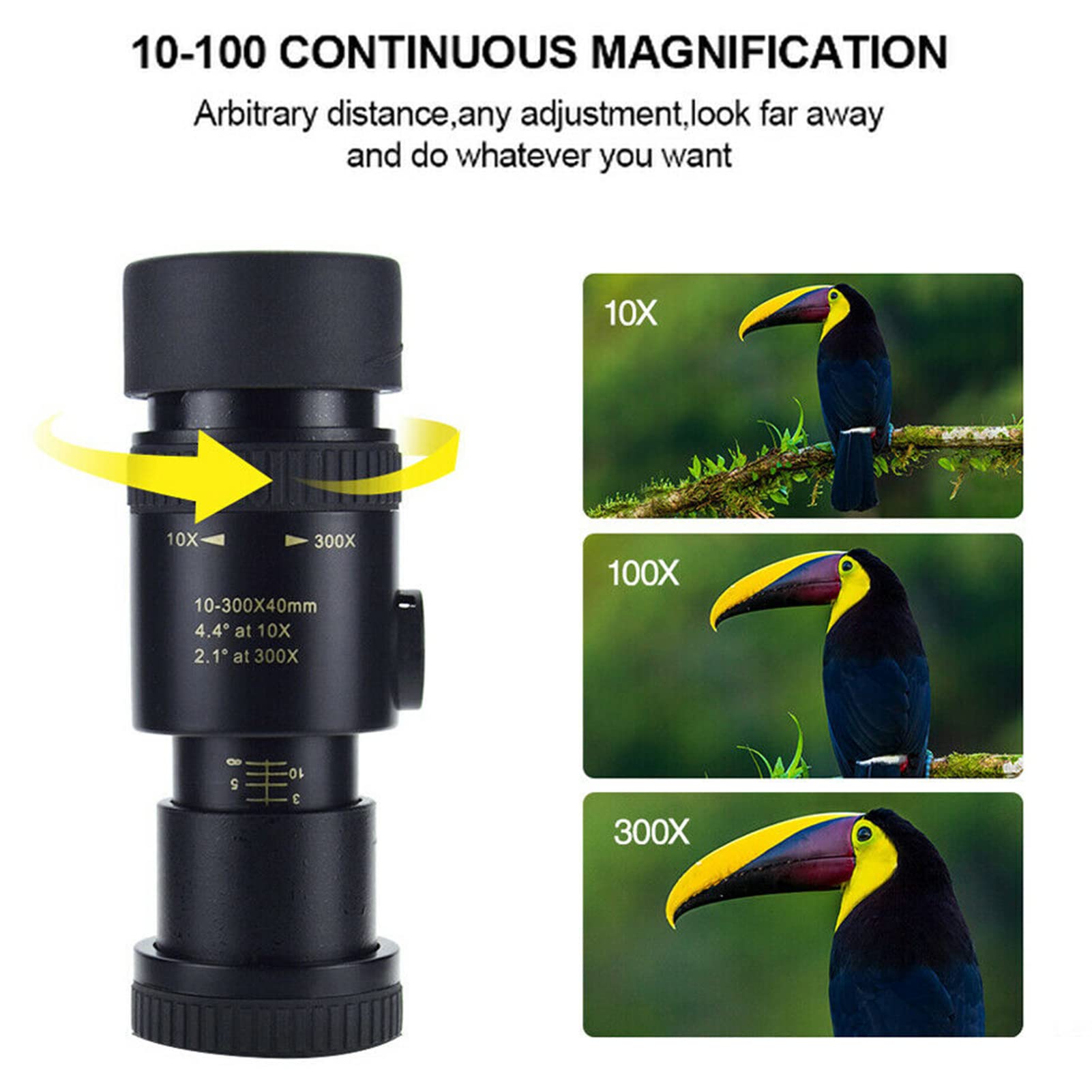 Telescopio monoculare 10-300X Telescopio monoculare ad alta potenza Oculare 3000M Monoculare potente, per viaggi in spiaggia, birdwatching, campeggio, escursionismo