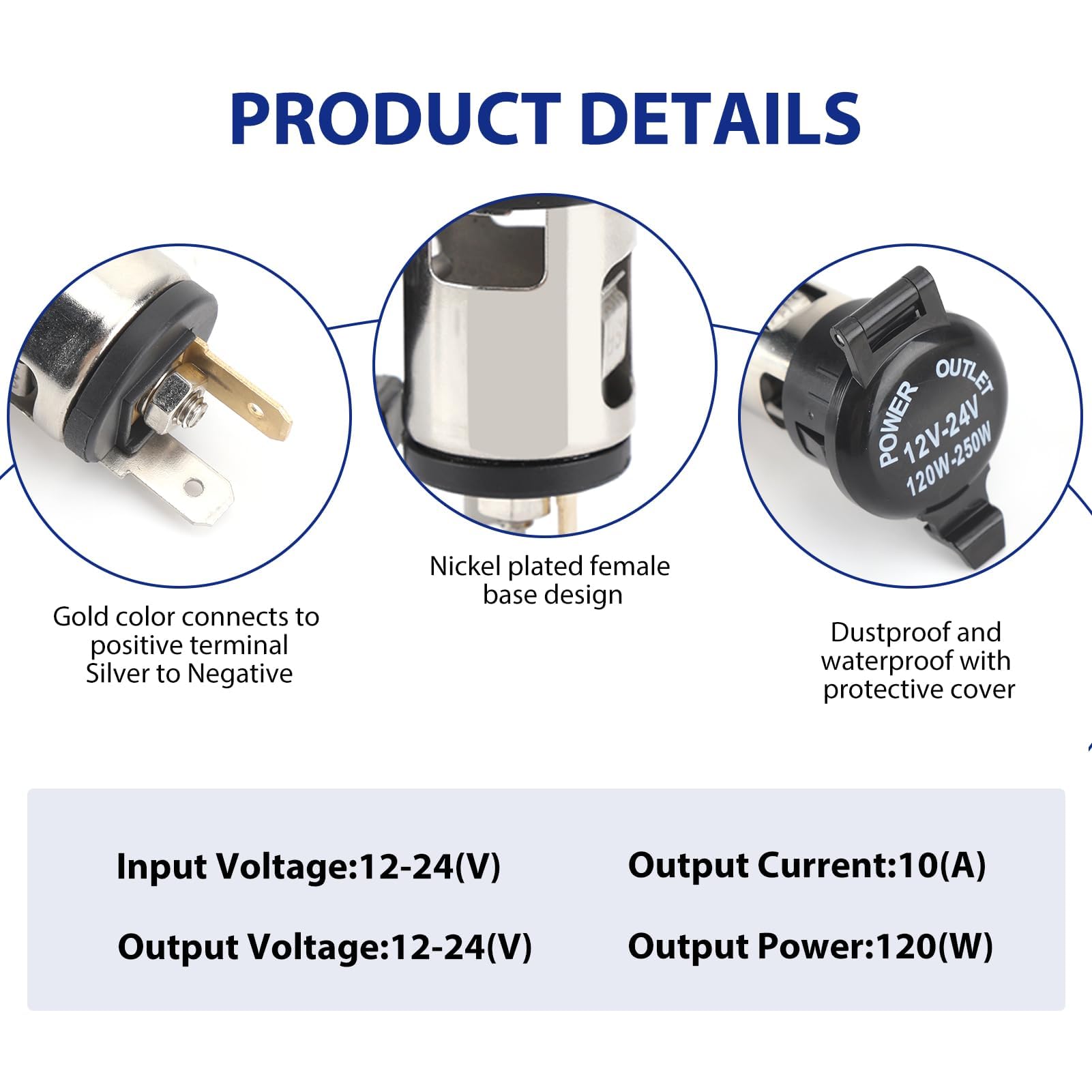 Xfaiz 2 Prese Accendisigari 12V 120W Impermeabili – Adattatore Splitter Con Coperchio Per Auto, Moto, Barca E Trattore - 2