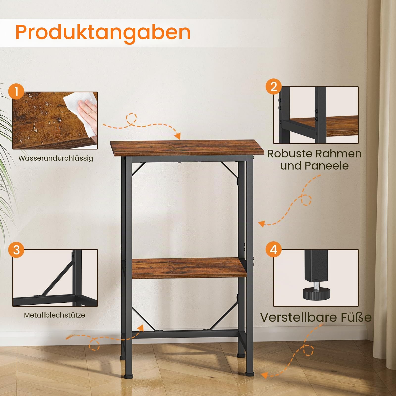 Snughome Aquarium-Ständer, 2-stöckige Aufbewahrungsregale, robuster Terrarienständer für Zuhause, Büro, Aquarium, 52 cm L x 28 cm B x 78 cm H, rustikales Braun