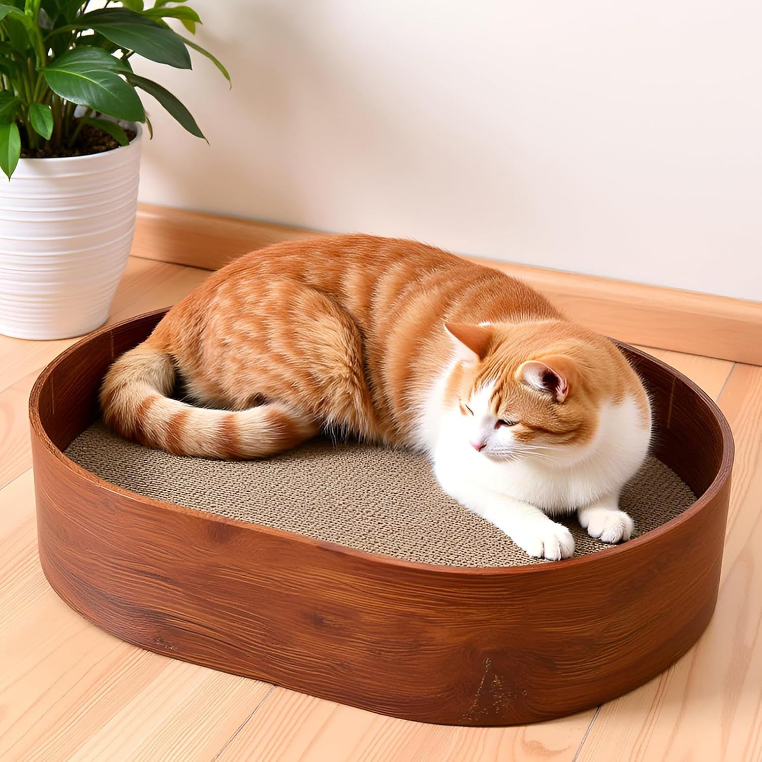 4 Packs Oval Cat Scratcher Cardboard with Box, Cat Scratch Pad for Indoor Cats Lounge Bed - Reversible, Durable Modern Kitty Scratcher Bowl, Furniture Protector for Carpets, Couch and Sofas