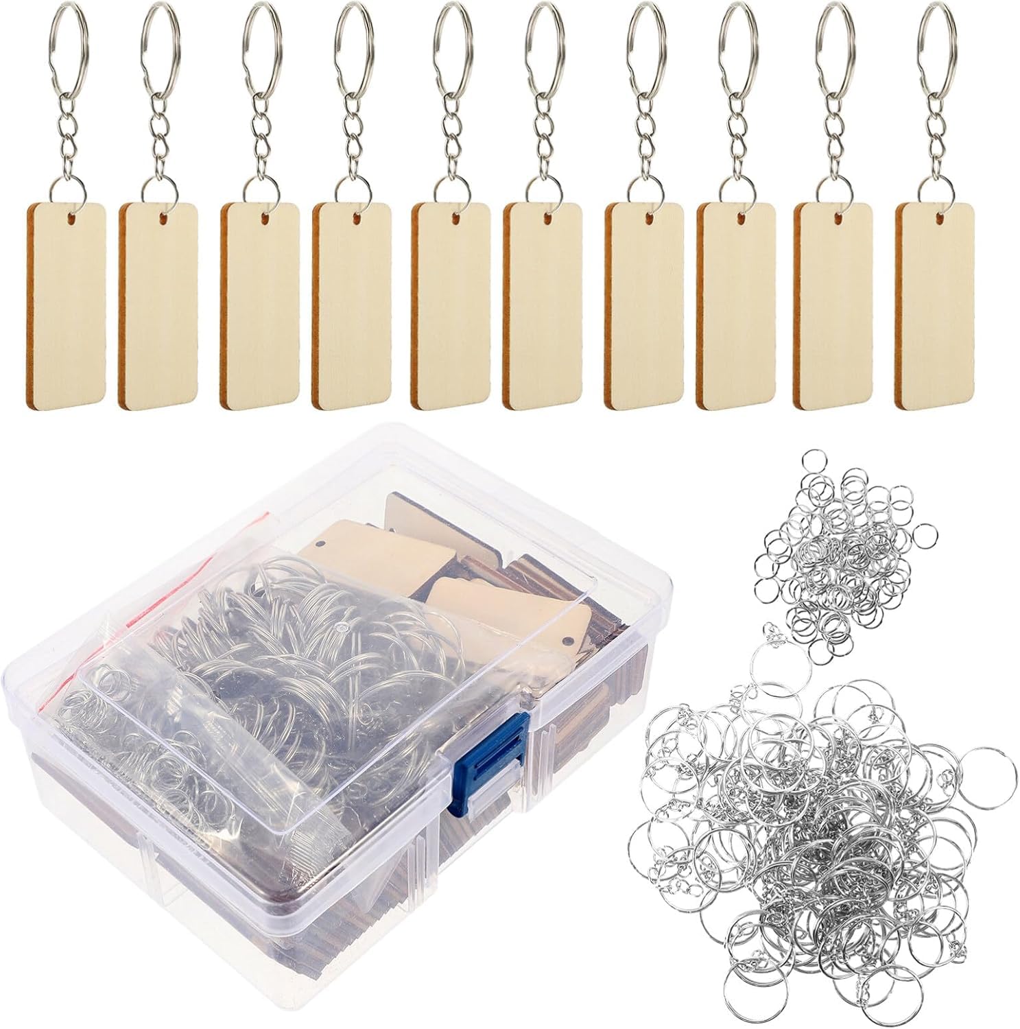 Niltracy Multicolor 100 Pcs Wooden Keychain: Wood Blanks Key Chain Wood Engraving Blanks Rectangle Blank Wooden Key Chain Pendants Wood Blanks With Keyrings Diy Wood Keyring Crafts