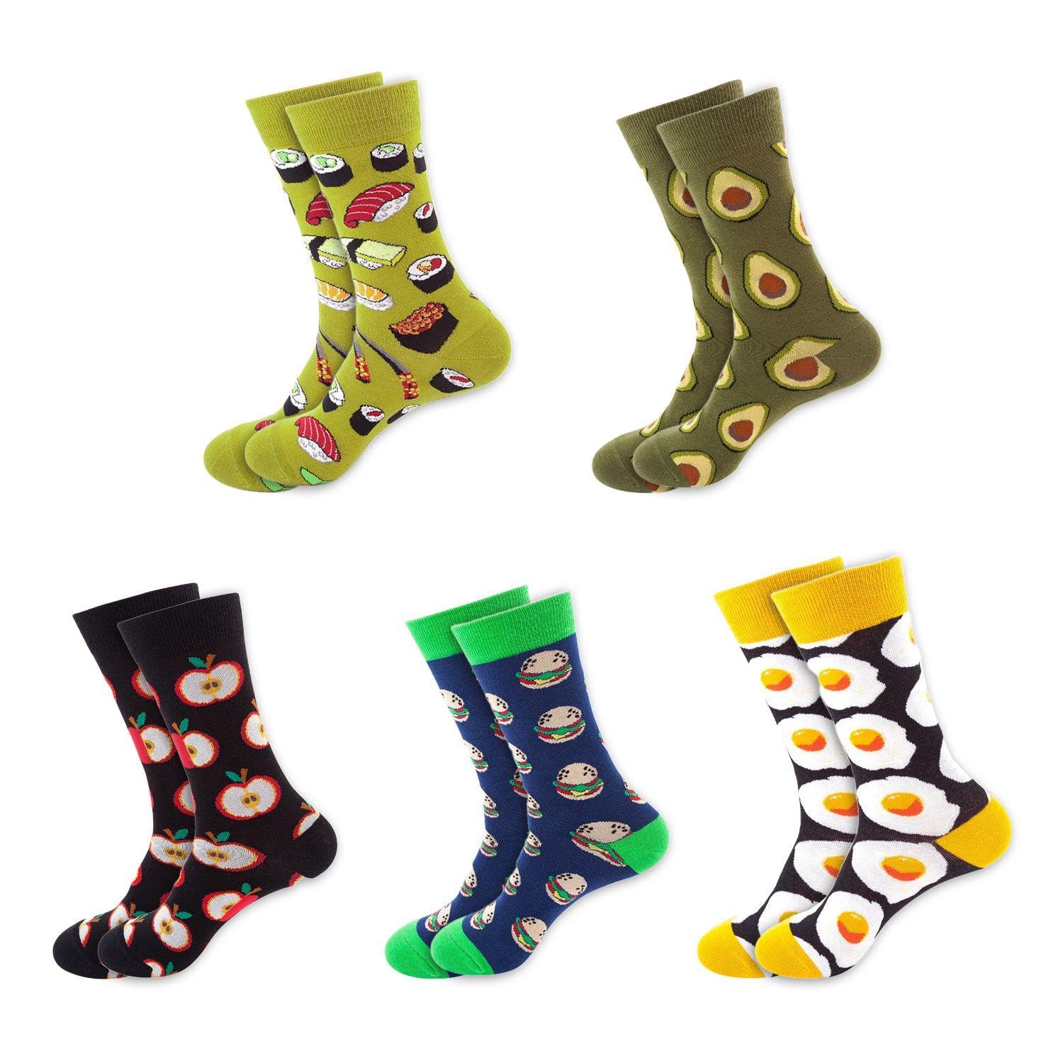 Vehyegoi Unisex Multicolor 5 Pairs Of Cute Printed Socks, Mid-Calf Socks, Creative Design Socks, Fun Socks, Breathable And Sweat-Absorbent Cotton Socks
