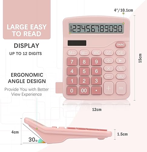 Miniatura 4 de Calculadora de escritorio, calculadoras de oficina de 12 dígitos con pantalla LCD grande, botones grandes, calculadora financiera simple de doble