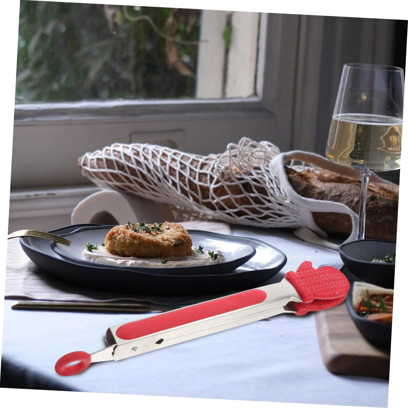 Pince de Cuisine Inox Multifonction à Long Manche avec Décor de Noël Résistante Chaleur Clip Alimentaire pour Viande et Barbecue pour Fête et Usage Quotidien