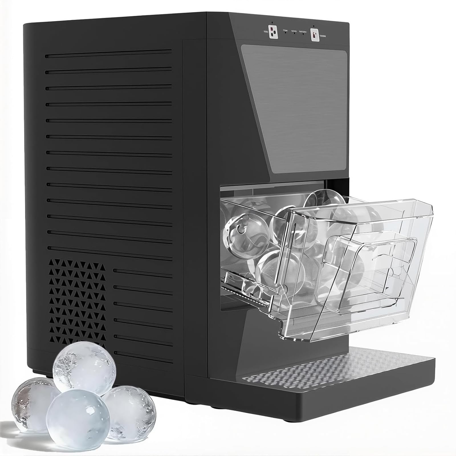 Genérico Máquina de Hielo de sobremesa, Bolas de Hielo Transparentes de 2 Pulgadas, 42 Unidades al día, autolimpieza automática, Ventana Transparente para Uso doméstico o en Bares (Negra).