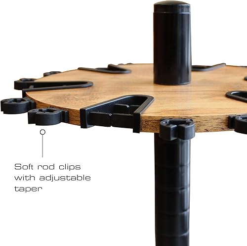 Miniatura 4 de Rush Creek Creations Estante redondo para caña de pescar con poste de extensión de 6 pulgadas, soporte para caña de pescar y almacenamiento, acabado