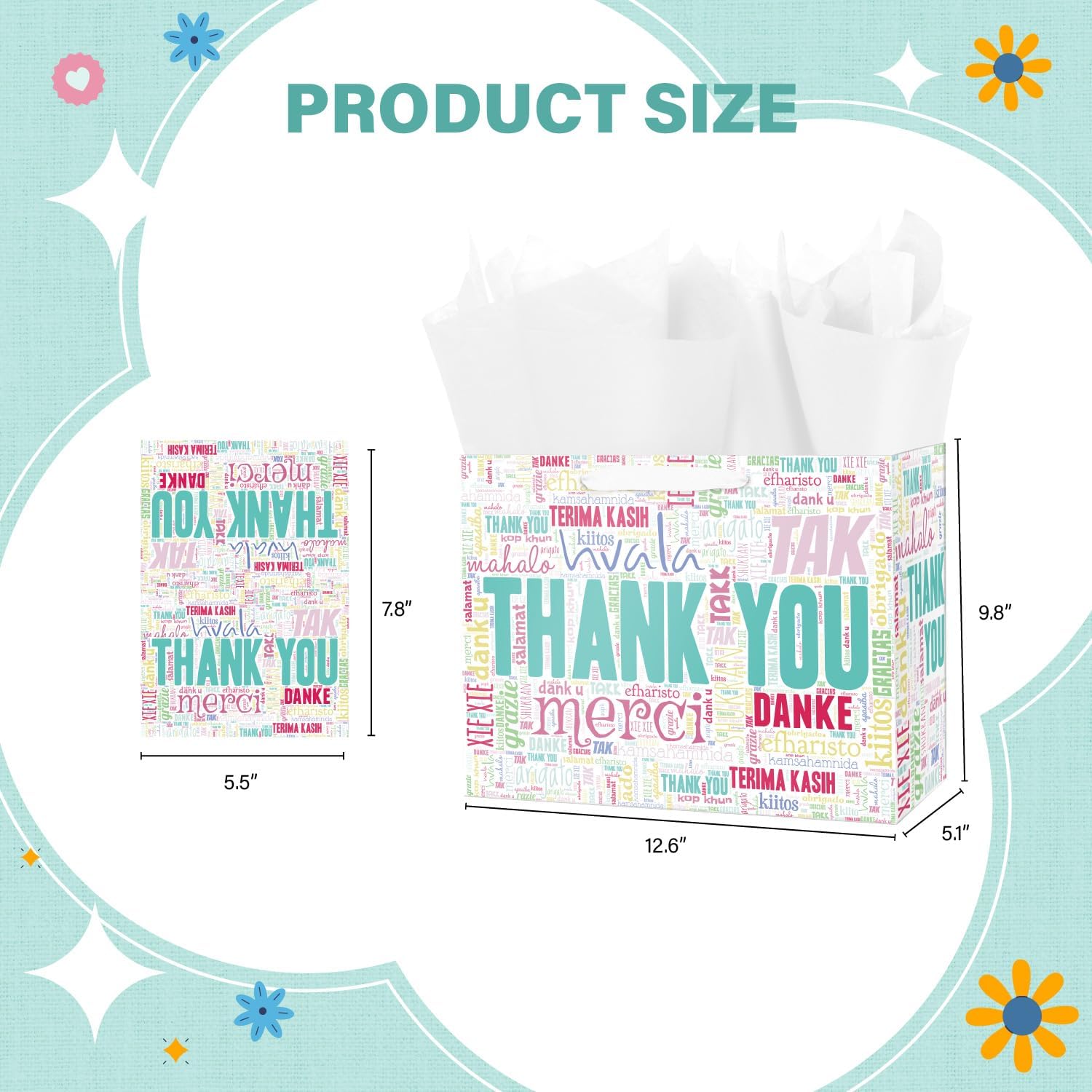 ysmile Thank You Gift Bag with Wrapping Tissue for Women Men 12.6" - Image 2