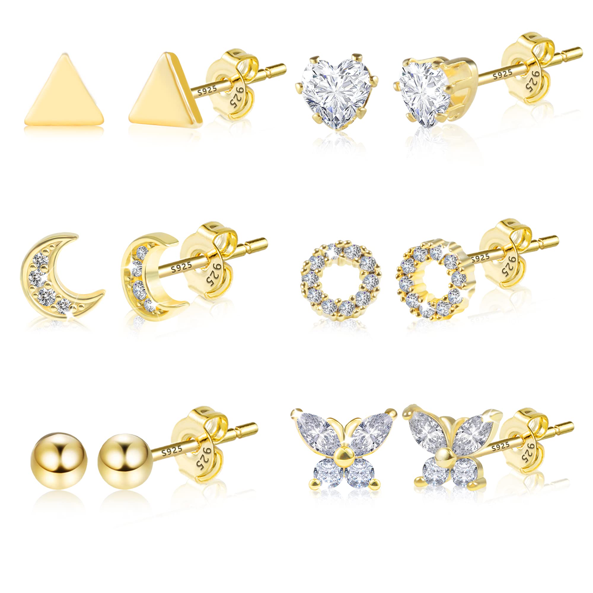 ALEXCRAFT4/6 Pares Pendientes de Aro de Plata 925 Chapado en Oro de 14k Para Mujer con Múltiples Agujeros