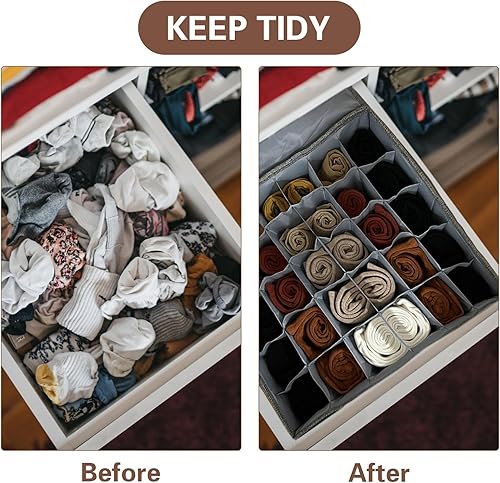 Miniatura 6 de Organizador de cajones para calcetines, 1 paquete de organizador de calcetines con tapa, organizador plegable de 30 celdas, organizador de armario,