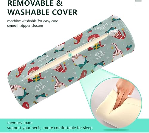 Miniatura 4 de Christmas Time Gnomes Bolster Pillow and Cover Neck Roll Pillow Memory Foam Round Pillow Cases Cylinder Pillows for Sleeping Cervical Neck