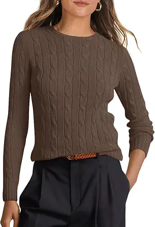 ANRABESS Women's Fall Long Sleeve Cable Knit Fitted Pullover Sweater