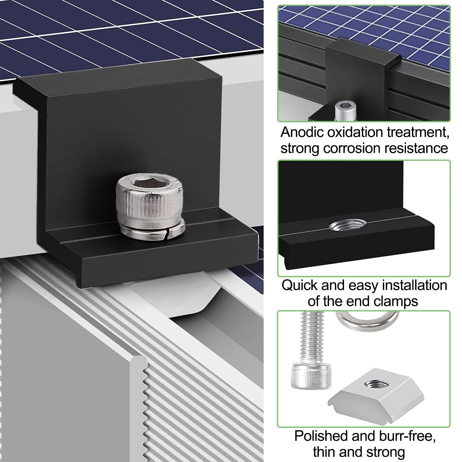 20 sztuk solarnych zacisków końcowych, wspornik modułu solarnego, mocowanie modułu solarnego 30 mm, mocowanie do elektrowni balkonowej, z nakrętkami i śrubami, do montażu modułu solarnego, na kemping,