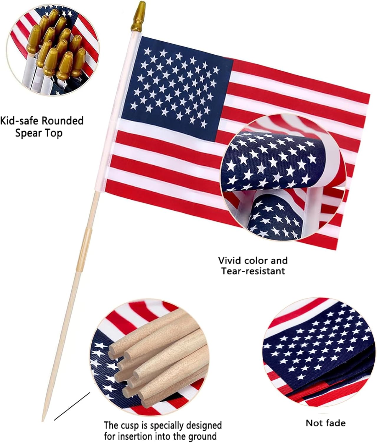 12 Pack 12x18 Inch American Flags for Outside, US Flags with Kid-Safe Spear Top ,American Flags on Stick, Patriotic Decorations,Perfect for Flag Day, Memorial Day, Independence Day Patriotic Holiday Yard Garden Flags - Image 3