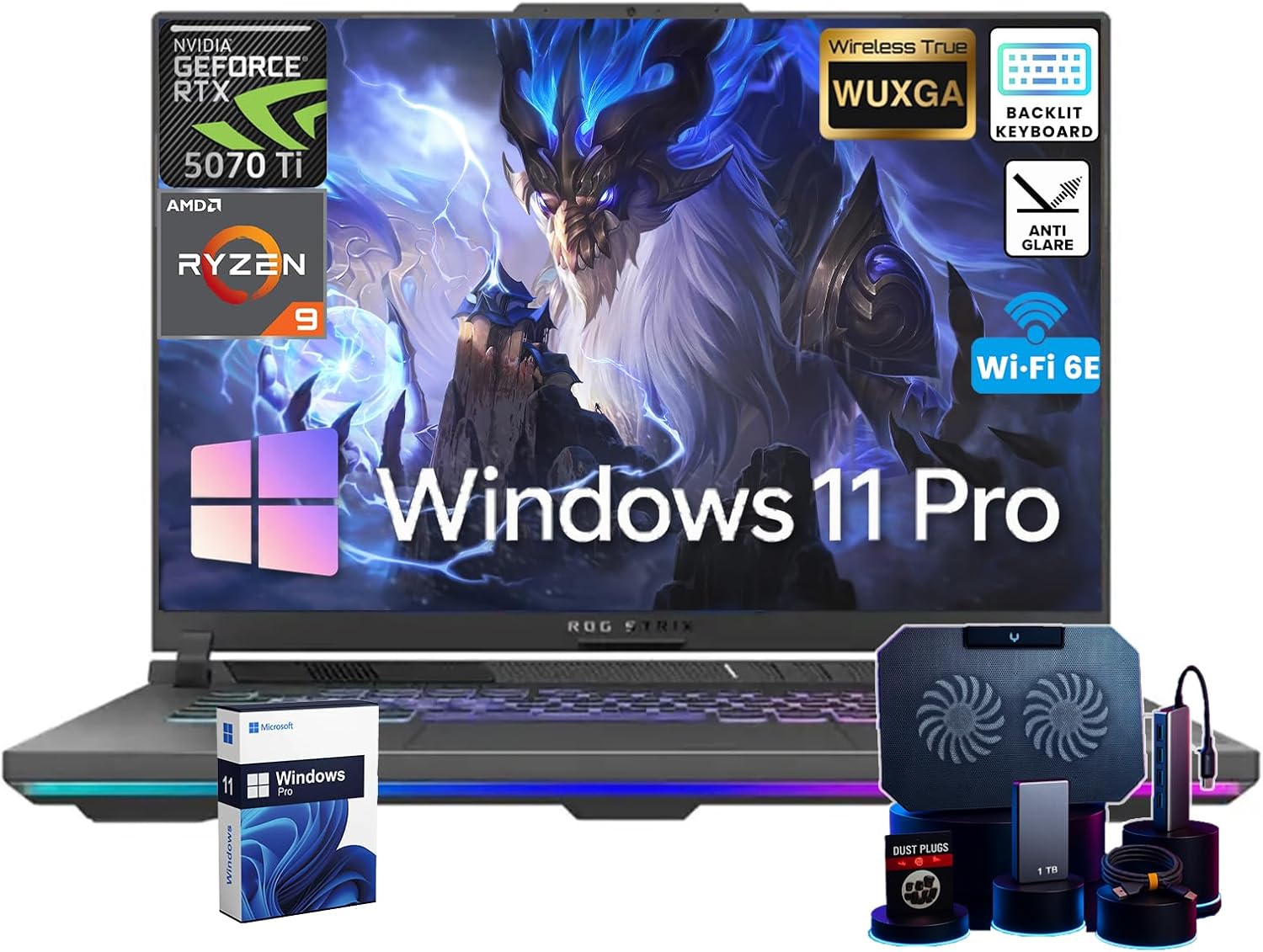 ASUS ROG Strix G16 Gaming Laptop | Dedicated GeForce RTX 5070 Ti 12GB GDDR7 | 16’’ WUXGA 300 nits Display | AMD Ryzen 9 8940HX(16-Core) | Backlit KB | Win 11 Pro | w/Accessories | 64GB DDR5+2TB SSD