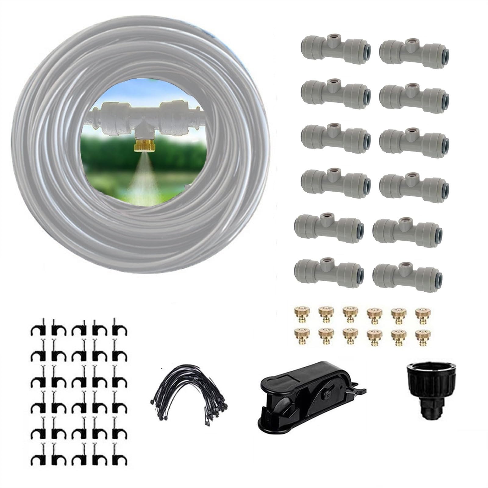 Sprühnebel Kühlung Set mit Düsensprüher, automatisches Wasserbewässerungssystem, für Garten Gewächshaus Sonnenschirm (Size : 17M(55.7ft)-25 nozzles)