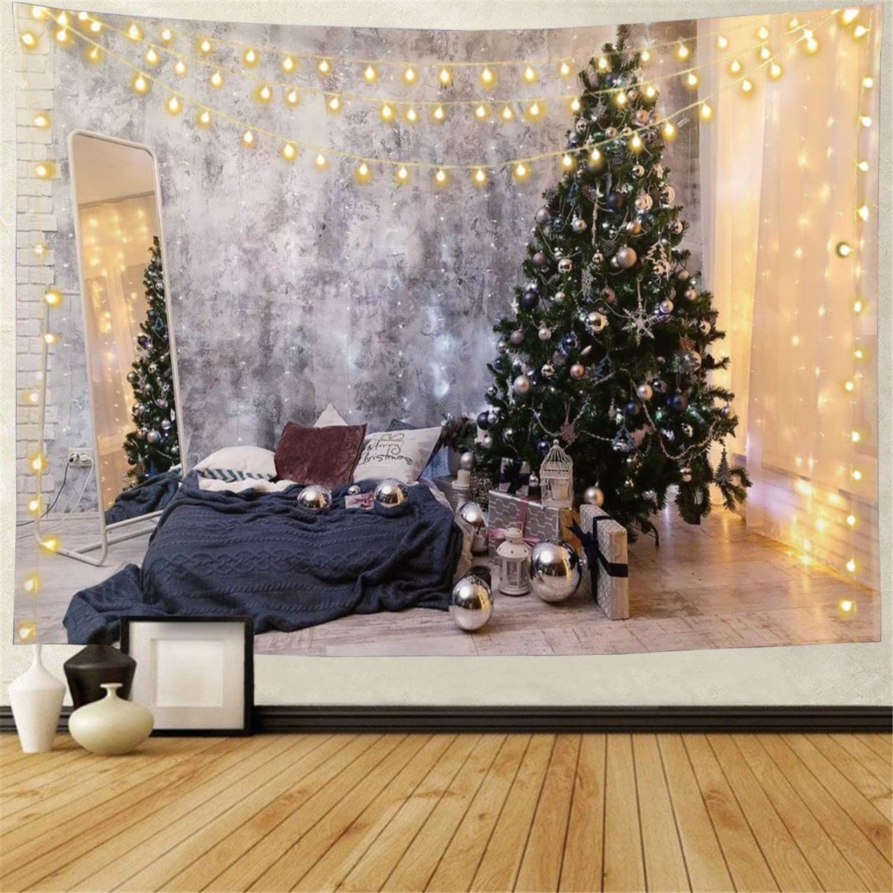 クリスマス飾り 色が変わりながら 全13か所のLEDライトが点灯し ギフト クリスマス 150x130 おしゃれ クリスマスイブ カラー タペストリー クリスマス