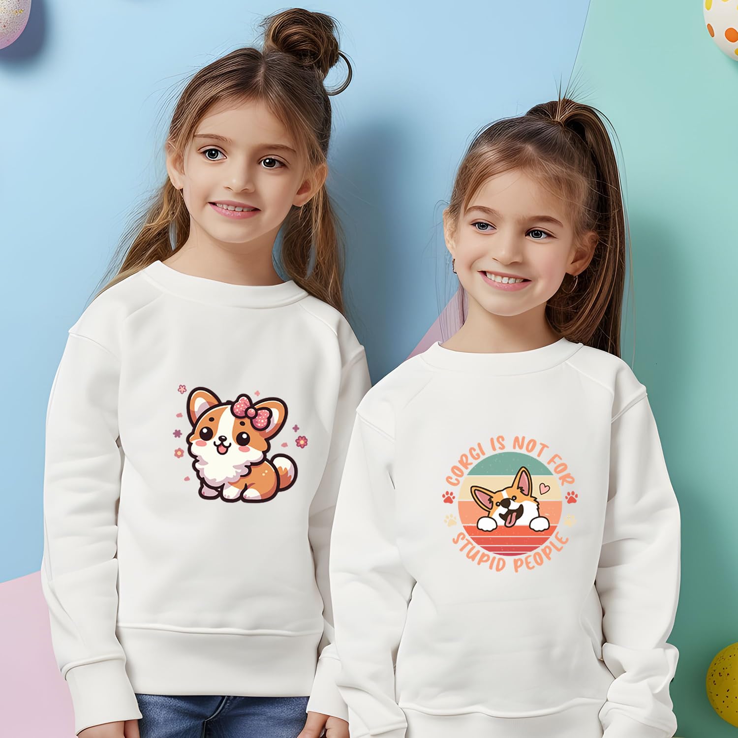 20 Blatt süße Corgi Hunde Kinder Mädchen Bügelbild T-Shirt Aufkleber Bügeleisen Wärmeübertragung direkt auf Film DTF Transfers bereit zum Drücken für T-Shirts/Tasche/Kissen