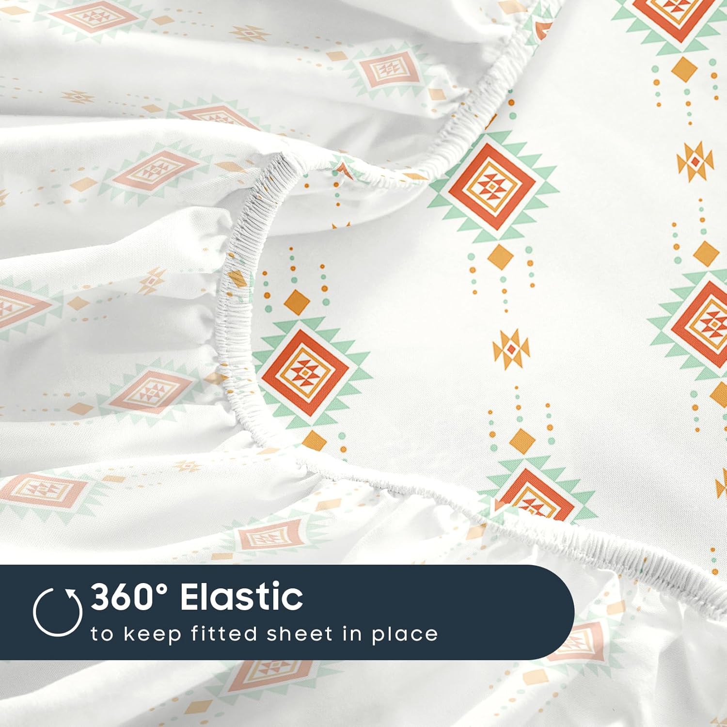 Wake In Cloud - Western Bed Sheets, 4-Piece Sheet Set, Southwestern Rustic Farmhouse Style with Boho Aztec Pattern Printed Bedding, Deep Pocket, Coral White, King Size - Image 7