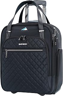 Underseat Carry On Wheeled - 16" Carry on Bag with Wheels Multi-functional Lightweight Rolling Bag Overnight Weekender Small Suitcase for Women Men Travel Business, Black