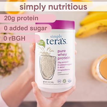 simply tera's Pure Whey Protein Powder, Unflavored, Non-GMO, Kosher - 12 Oz | Grass Fed Whey Protein Powder, Clean & Natural, Unsweetened